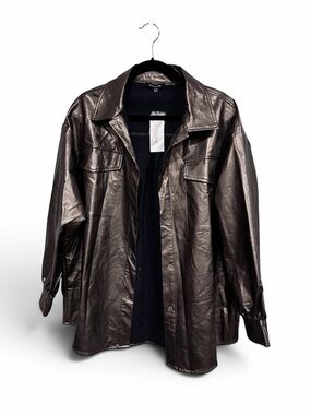 Strut & Bolt Metallic Charcoal Button-Up faux leather Jacket NWT